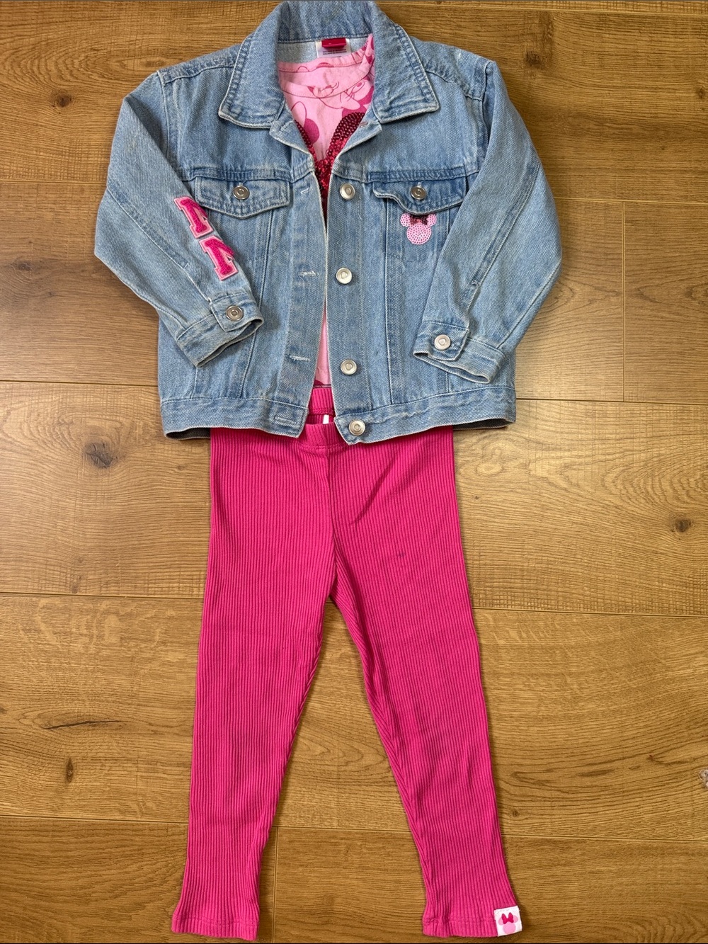 Minnie Mouse Denim Jacket and Bright Pink Leggings Set